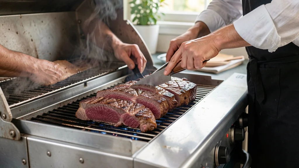 The image shows a detailed Meat Temperature Chart for Grilling, Smoking, Roasting, and Oven cooking.